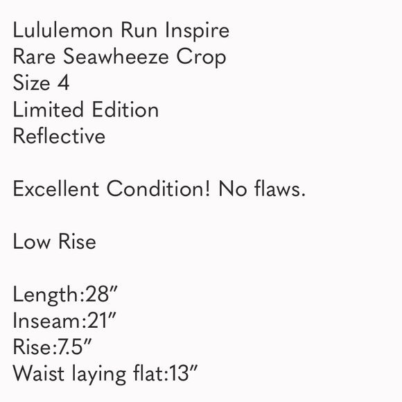 Lululemon Run Inspire Seawheeze Crop Size 6 Limited Edition Reflective Tights - Picture 5 of 5
